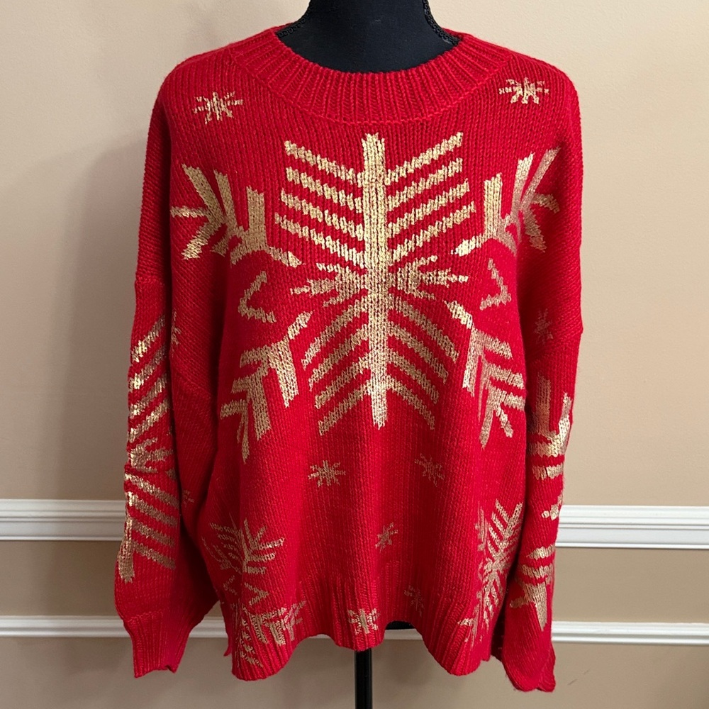 Festive Red and Gold Snowflake Sweater - Picture 3 of 11
